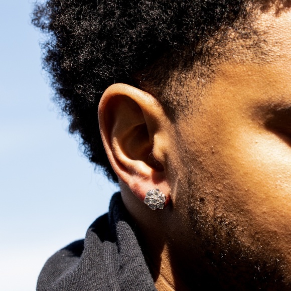 Large Stud Cluster Flower White Gold 925 Sterling Silver Cz Screw Back Earrings - Picture 5 of 5